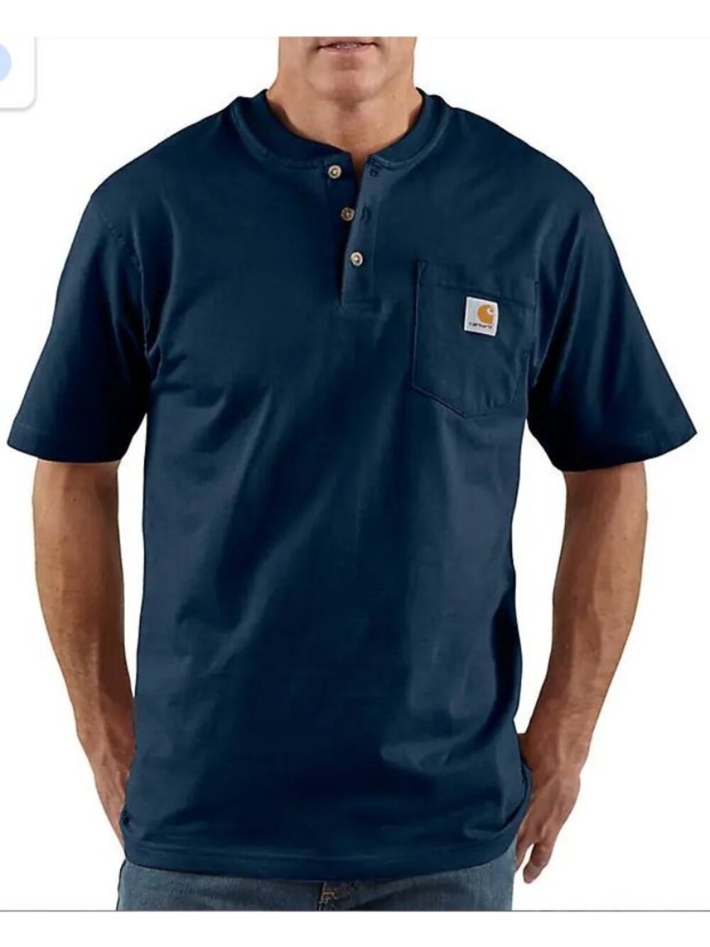 Carhartt Dearborn Loose Fit Henley Size Large Pocket Tee Navy Heavyweight NWT